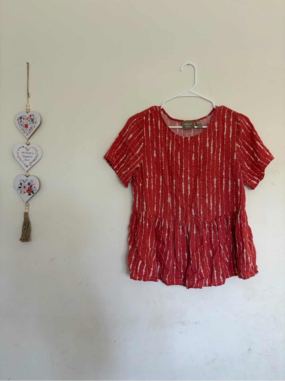 Naturals by D & Co Red Linen Blend Peplum Short Sleeve Blouse XXS Flowy Ruffle